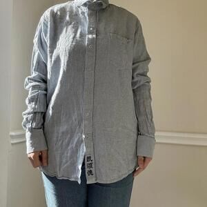 Vintage linen blue and white striped long sleeve button down